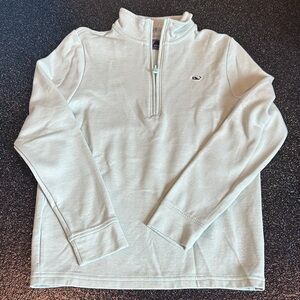 Boy’s Soft Green + White Stripe Quarter-Zip Sweater, 12-14